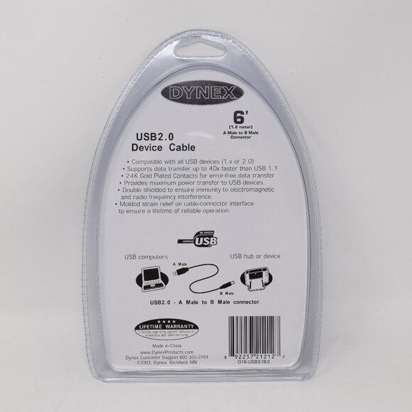 Dynex USB 2.0. Device Cable 6 Feet A Male to B Male Connector New Office School - Picture 2 of 6